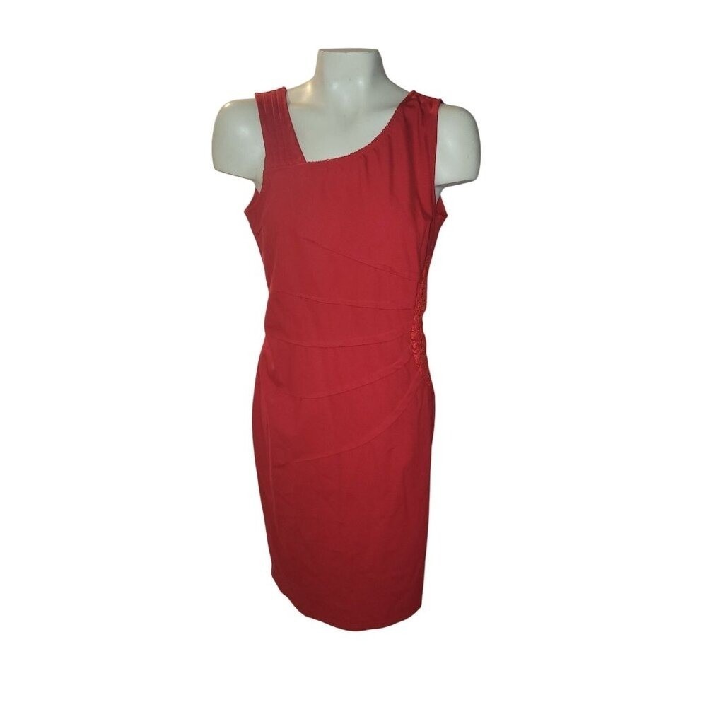 Ilanni Red Asymmetrical Tiered Lace Sheath Dress Size‎ L